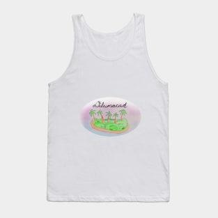 Dilumacad watercolor Island travel, beach, sea and palm trees. Holidays and vacation, summer and relaxation Tank Top